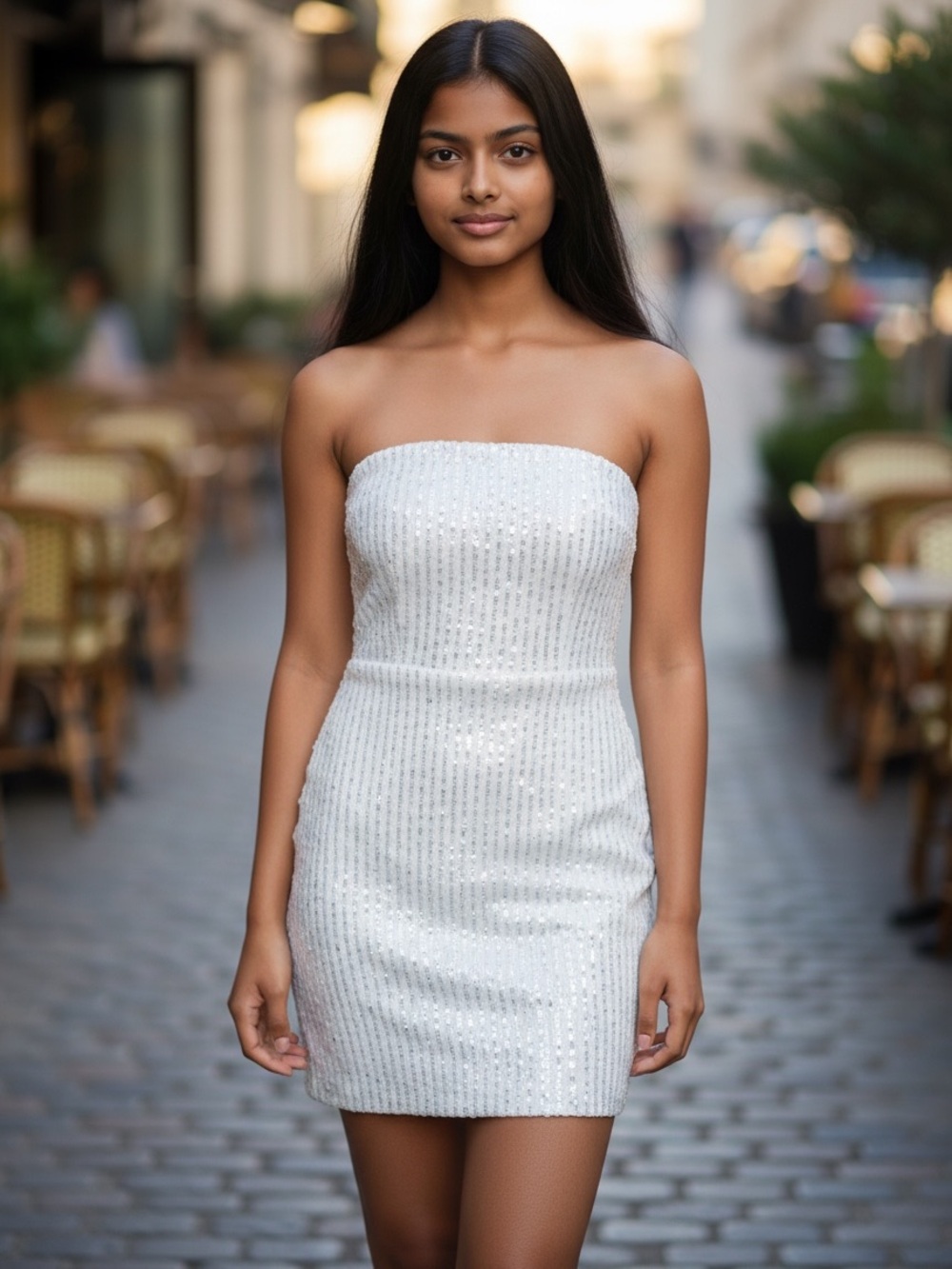Strapless Sequin Mini Dress - White